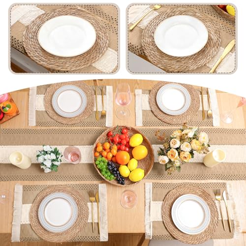 Boho Table Runner and Placemats Set, 6 Sets, Khaki B, 12x72 - color: Khaki B, size: 12x72"