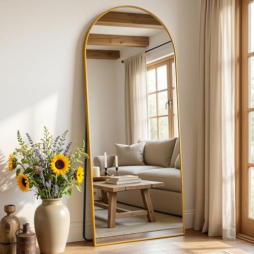 Antok 58" x 20" Arched Full Length Floor Mirror, Aluminum Frame, Black - color: Gold, size: 58"L x 20"W