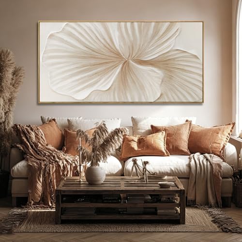 Framed White Abstract Floral Canvas Wall Art for Living Room 24x48 Inch - color: White and gold, size: 48"L x 24"W