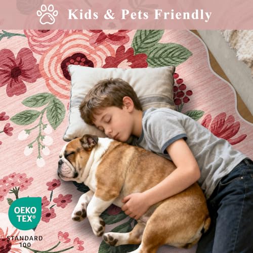 DUKINO 2x8 Washable Runner Rug, Floral Non Slip Kitchen Runner Rug, Pink - color: Pink (Big), size: 2' x 8' (Rectangular)