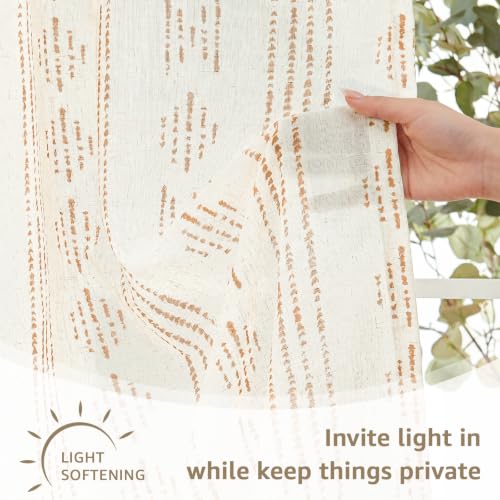 jinchan Linen Striped Tier Curtains for Kitchen Windows Boho - color: Boho Taupe | on Beige, size: 26"W x 24"L (Pack of 2)
