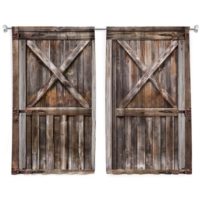 Wooden Rustic Barn Door Brown Wood Farmhouse Kitchen Curtains over Sink - color: E-brown, size: 27.5"W x 39"L (Pack of 2)