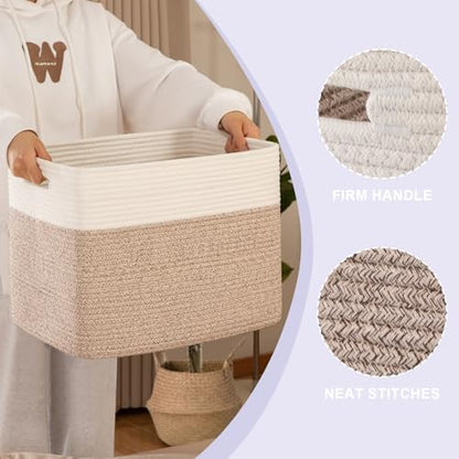OIAHOMY 2 PACK Tall Storage baskets 42L Blanket Basket Living Room Brown - color: Brown, size: 16.5" x 13" x 12"