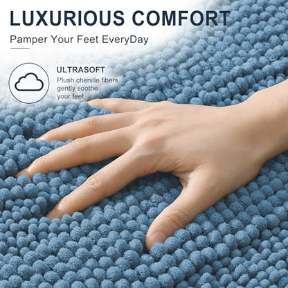 Smiry Thick Chenille Bathroom Rugs 30x20, Absorbent Bath Mat, Airy Blue - color: Airy Blue, size: 30" X 20"