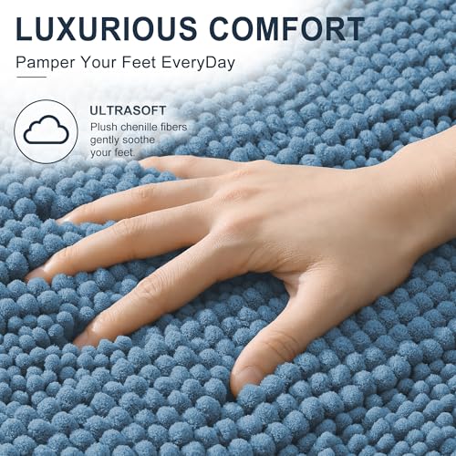 Smiry Thick Small Chenille Bathroom Rugs 24x16, Soft Bath Mat, Airy Blue - color: Airy Blue, size: 24" X 16"