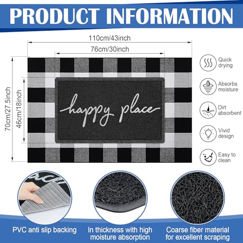 Geelin 2 Pcs Happy Place Doormat, Black and White Buffalo Plaid Rug Set - style: Happy Place