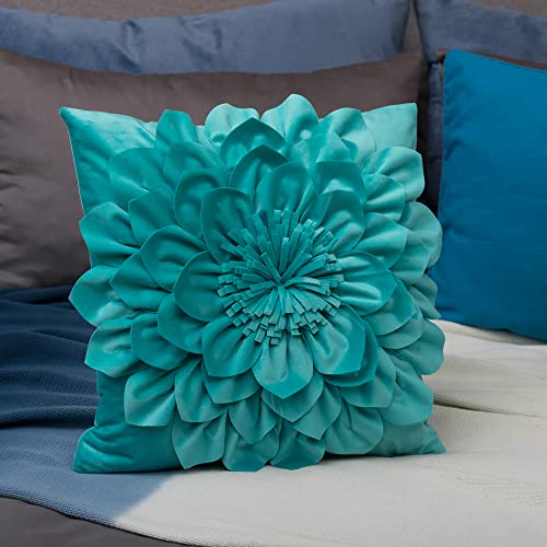 OiseauVoler Decorative 3D Flower Throw Pillow Covers 18 x 18 Inch Teal - color: Teal