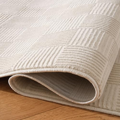 Revival Rugs Willow 4'x6' Area Rugs for Kitchen Bedroom Dining Room - Washable, 100% Recycled, Oeko-TEX Certified, Modern, Medium Pile, Beige, Cream - size: 3'11" x 6'1" (Rectangular)