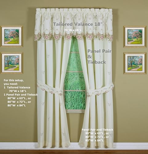 Today's Curtain Verona Reverse Embroidery Panel Pair and Tiebacks, 72", Ecru/Rose, 80" W X 72" L - color: Ecru/Rose, size: 80"W x 72"L (Pack of 1)