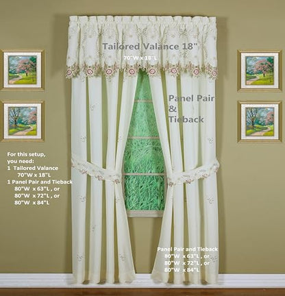 Today's Curtain Verona Reverse Embroidery Panel Pair and Tiebacks, 63", Ecru/Rose, 80" W X 63" L - color: Ecru/Rose, size: 80"W x 63"L (Pack of 1)