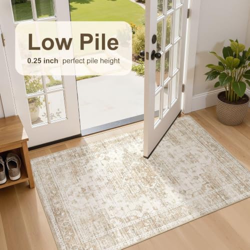 Washable Rugs 3x5: Non Slip Soft Neutral Beige Entry Area Rugs - color: Beige, size: 3' x 5' (Rectangular)