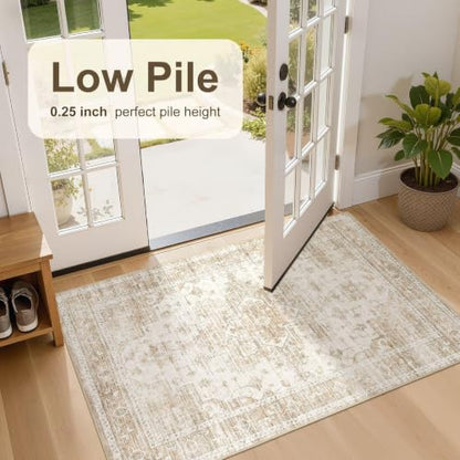 Washable Rugs 3x5: Non Slip Soft Neutral Beige Entry Area Rugs - color: Beige, size: 3' x 5' (Rectangular)