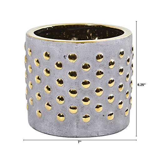 Nearly Natural 7in. Regal Stone Hobnail Planter with Gold Accents