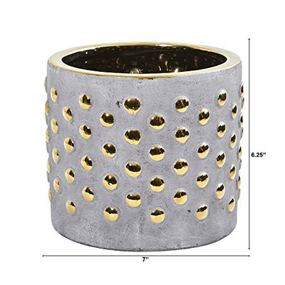 Nearly Natural 7in. Regal Stone Hobnail Planter with Gold Accents