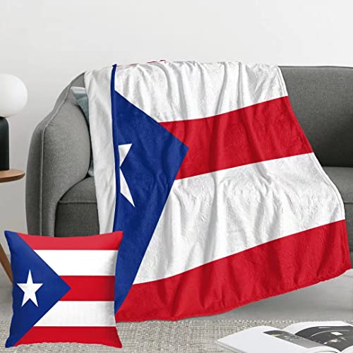 Puerto Rico Flag Throw Blanket 60x50 Inch, Lightweight Soft Microfiber Flannel Blanket with 18x18 Inch Pillowcase Perfect for Bed and Sofa - color: Puerto Rico Flag, size: 60"x50" Blanket for Teens