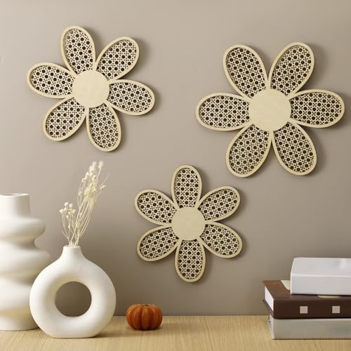 Maitys 3 Pcs Boho Daisy Flower Wall Decor Nursery Art, Wooden Color - color: Wooden Color
