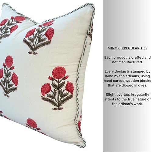 ATOSII Cotton Blockprint Throw Pillow Cover, Poppy, Set of 2, 24 X 24 - color: Poppy, size: 24" x 24" (Pack of 2)