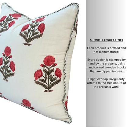 ATOSII Cotton Blockprint Throw Pillow Cover, Poppy, Set of 2, 18 X 18 - color: Poppy, size: 18" x 18" (Pack of 2)