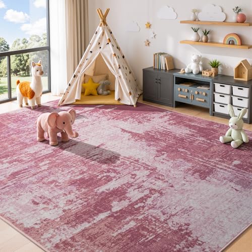 Merelax 5x7 Pink Washable Area Rug Non-Slip Faux Wool Abstract Rug - color: Pink, size: 5' x 7'(60''x84'')