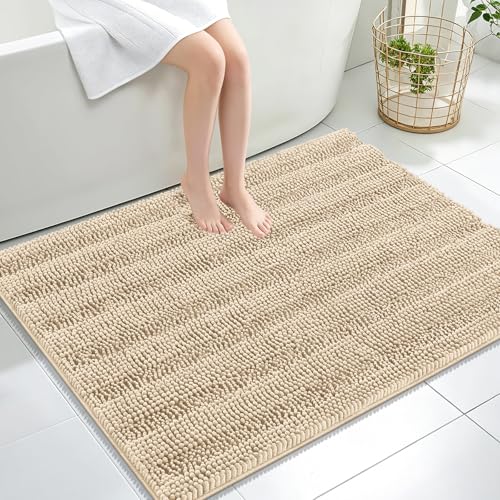 OLANLY Thick Large Bathroom Rugs 40x32, Soft Chenille Bath Rugs, Beige - color: Beige, size: 40" X 32"