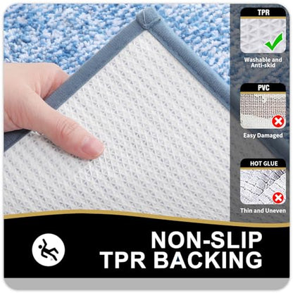 OLANLY Bathroom Rugs 30x20, Soft Absorbent Microfiber Bath Rugs, Blue - color: Blue and White, size: 30" X 20"