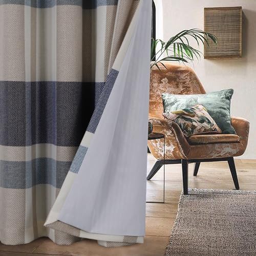 always4u 100% Blackout Plaid Curtains for Bedroom Living Room Woolen Look Black Tartan Grommet Thermal 2 Panels 45 * 63 Blue White - color: Blue White, size: 45"W x 63"L (Pack of 2)