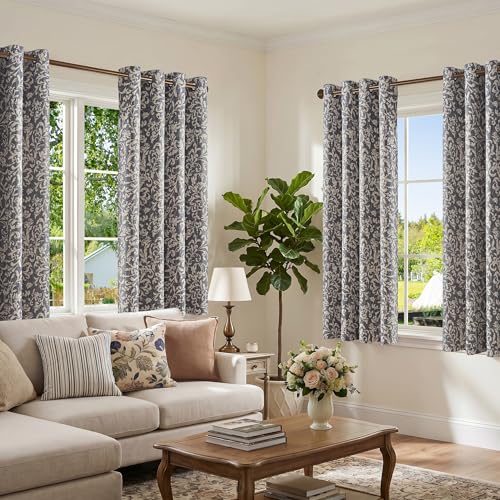 jinchan Blue Floral Curtians 72 Inch Room Darkening Grommet 2 Panels - color: *Dusty Blue, size: 50"W x 72"L (Pack of 2)