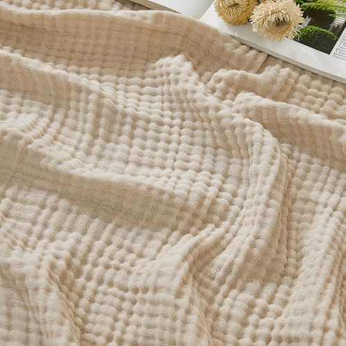 EMME Muslin Cotton Blanket Adults Heather Beige Throw XL 50"x70" - color: 03 - Beige, size: Large Throw (50" X 70")