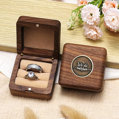 KWOOD We Do-Custom Wooden Wedding Ring Box, Personalized Metal Name Wooden Ring Box, Wedding Ceremony Ring Holder, Anniversary Birthday Gift Idea - style: T-We Do 02