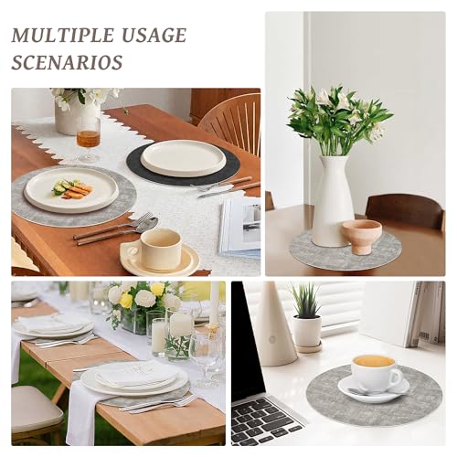 NCUE 13" Faux Leather Round Placemats Set of 4, Reversible Dual-Color - color: Deep Gray Light Gray