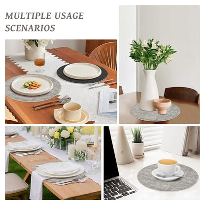 NCUE 13" Faux Leather Round Placemats Set of 4, Reversible Dual-Color - color: Deep Gray Light Gray