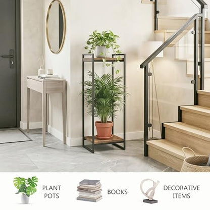 34" Tall Indoor Plant Stand, 2-Tier Flower Pot Rack, Rustic Brown