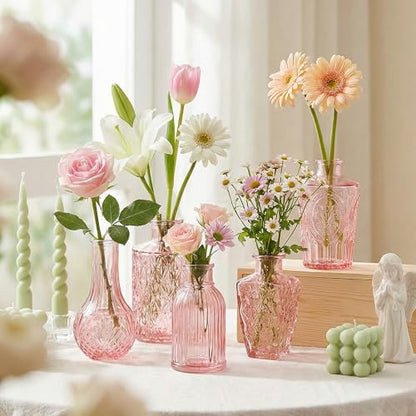 Glass Bud Vases in Bulk Small Mini Pink Vase for Flowers 17pc - color: Pink