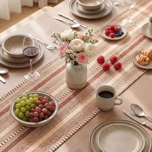Artoid Mode Caramel Farmhouse Stripe Braided Table Runner 12x72 Inch - color: Caramel, size: 12" x 72", Table Runner