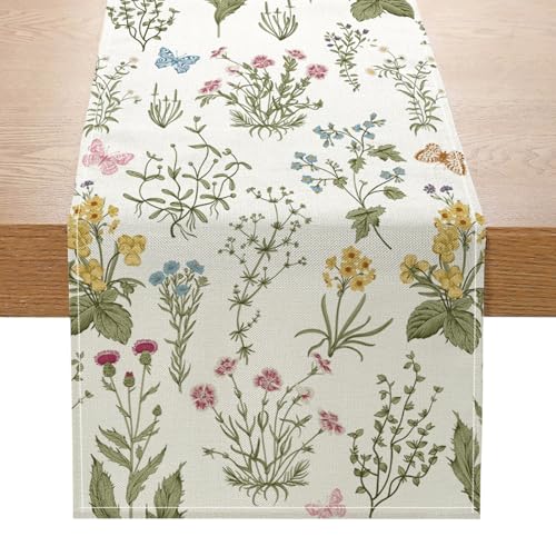 ONFAON Spring Decorations for Home,Spring Table Runner 13x72 Inch Wildflowers Floral,Seasonal Summer Home Kitchen Dining Room Table Decorations - size: Spring01