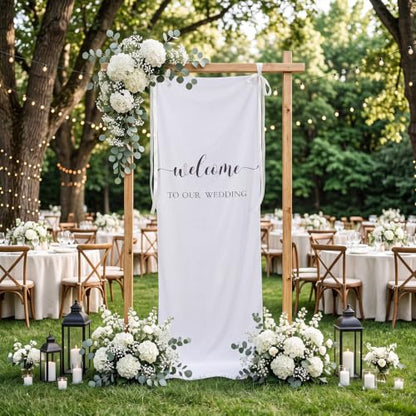 Tingjoo 27x78" Wedding Banner White,Beige Backdrop Bow Hanging - color: White,Beige, style: Wedding