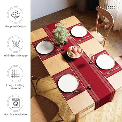 Encasa XO Table Runner, Yarn Dyed Ribbed Cotton 13"x72" - color: Ladder Red, size: 13x72 in
