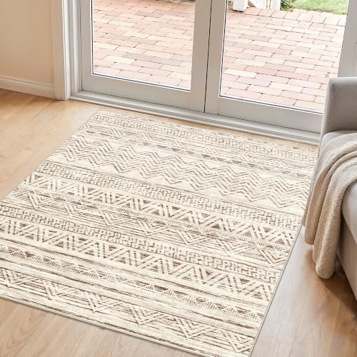 Ksrau 3x3 Square Area Rug Washable: Non Slip Living Room Floor Mat Beige - color: Beige, size: 3' x 3'(square)