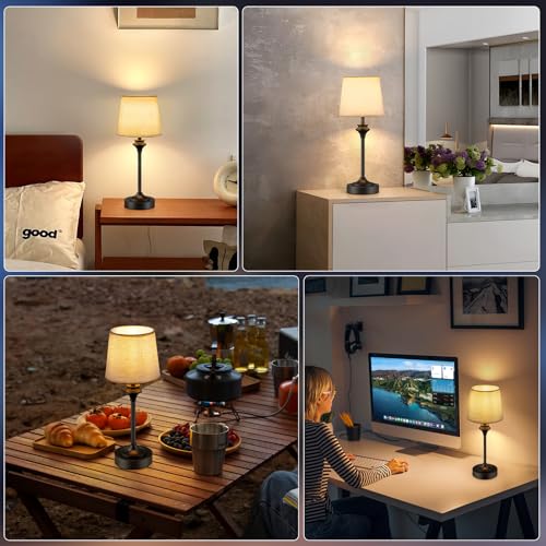 NIORSUN Portables Cordless Table Lamp Set of 2, Battery Operated Lamp, Bedside Table Lamp with Warm White,3 Way Dimmable Touch Desk Lamp for Bedroom Living Room Restaurant Whtie Shade (Black) - size: 2Pack-16.5in