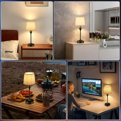 NIORSUN Portables Cordless Table Lamp Set of 2, Battery Operated Lamp, Bedside Table Lamp with Warm White,3 Way Dimmable Touch Desk Lamp for Bedroom Living Room Restaurant Whtie Shade (Black) - size: 2Pack-16.5in