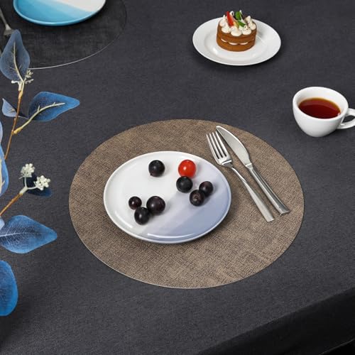Myir JUN 14" Round Placemats Set of 4, Reversible Dual-Color Place Mats - color: Gray Brown