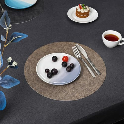 Myir JUN 14" Round Placemats Set of 4, Reversible Dual-Color Place Mats - color: Gray Brown