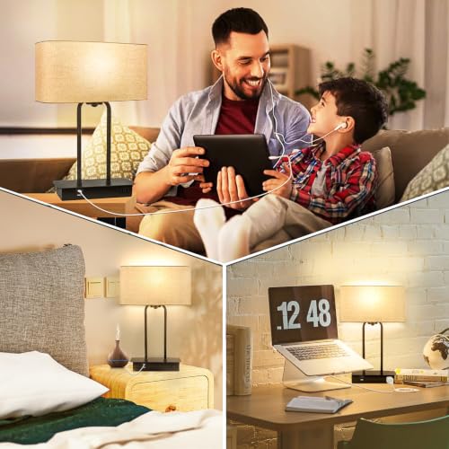 BesLowe 16’’ Table Lamp for Bedroom, Bedside Nightstand Lamp with LED Bulb - color: Cream