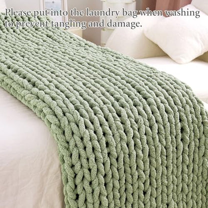 Chunky Knit Blanket Throw for Couch, 60"x80" Chunky Yarn Knitted Blankets - color: Sage Green, size: 60"x80"