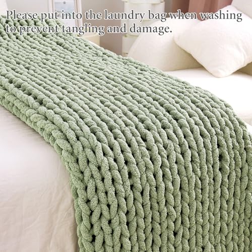 Chunky Knit Blanket Throw for Couch, 40"x50" Chunky Yarn Knitted Blankets - color: Sage Green, size: 40"x50"