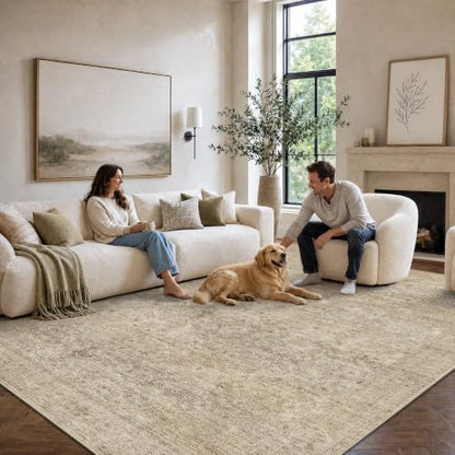 8x10 Washable Boho Area Rug, Dark Beige Farmhouse for Living Room - color: Dark Beige, size: 8' x 10' (Rectangular)