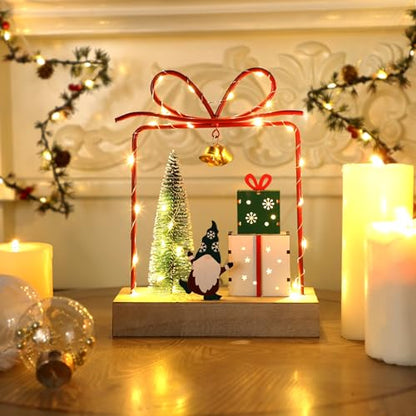 Christmas Tabletop Decoration, Wooden Lighted Christmas Gift Box Collectible Buildings Decorations, Christmas Giftboxes Santa Ornaments, Battery Operated Christmas Indoor Fireplace Table Decorations - style: Santa & Tree & Gift Box