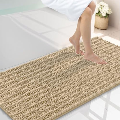Smiry Bathroom Rugs 47X24, Extra Soft Rubber Backing Chenille Bath Mats - color: Beige, size: 47'' X 24''