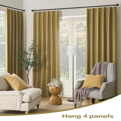 DUALIFE Mustard Yellow Pinch Pleated Blackout Curtains 63 Inches Long, Back Tab with Hooks, Linen Full Black Out Thermal Insulated Track Curtain for Bedroom Living Room,40 W x 63 L, 2 Panels - color: Mustard Yellow, size: 40"W x 63"L (Pack of 2)