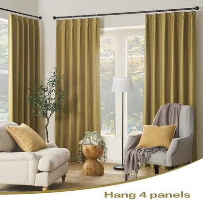 DUALIFE Mustard Yellow Pinch Pleated Blackout Curtains 63 Inches Long, Back Tab with Hooks, Linen Full Black Out Thermal Insulated Track Curtain for Bedroom Living Room,40 W x 63 L, 2 Panels - color: Mustard Yellow, size: 40"W x 63"L (Pack of 2)